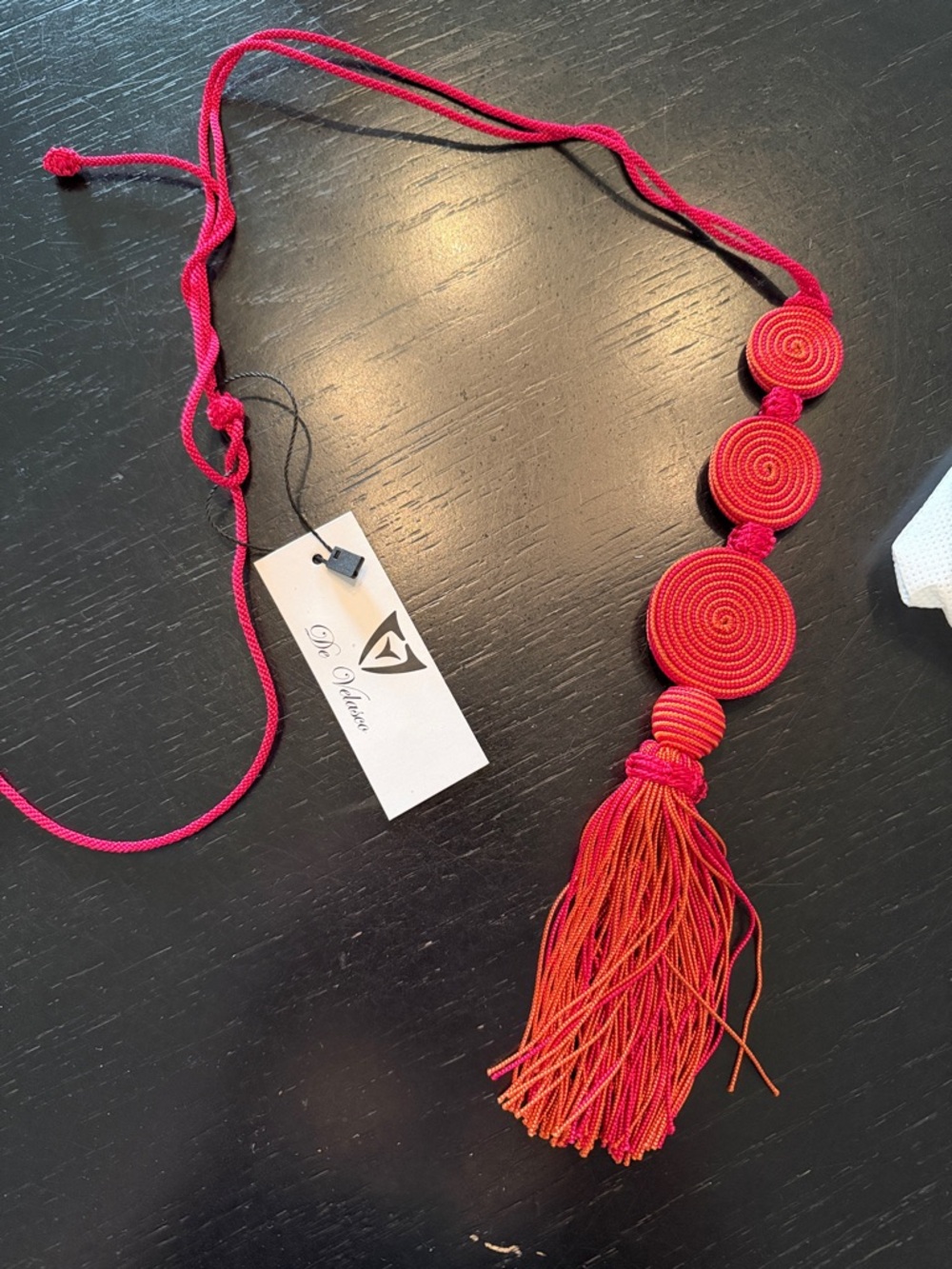 De Velasco Red Spiral Tassel Statement Necklace from Marrakech